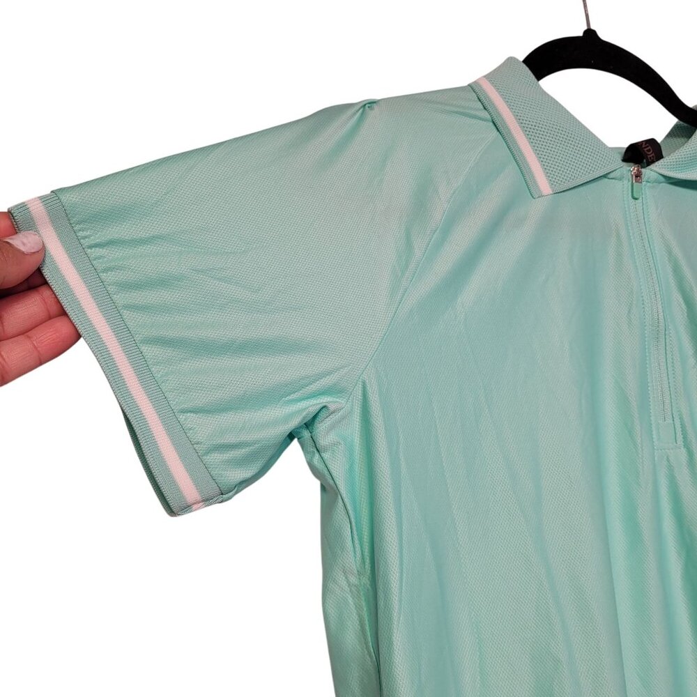 Mondetta Women's Active 1/4-Zip Short Sleeve Mesh Polo Shirt Green Small - Picture 4 of 11